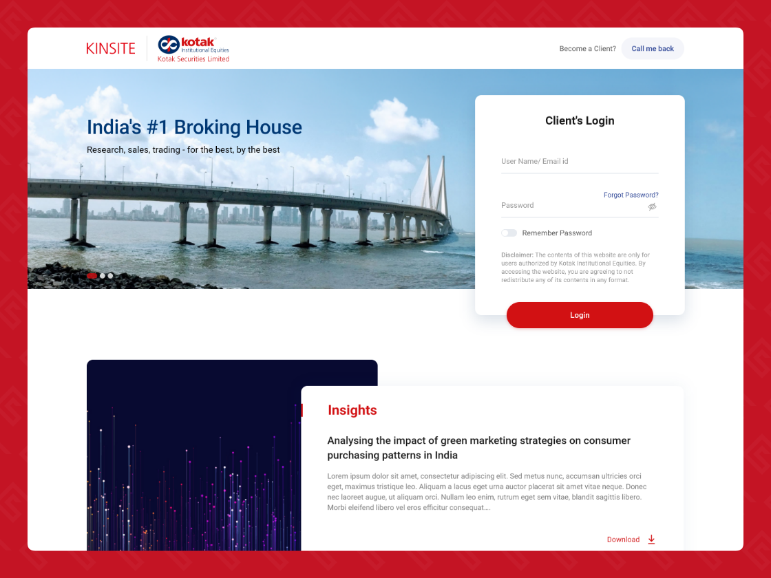 Kotak KINSITE Research Portal — screenshot 1
